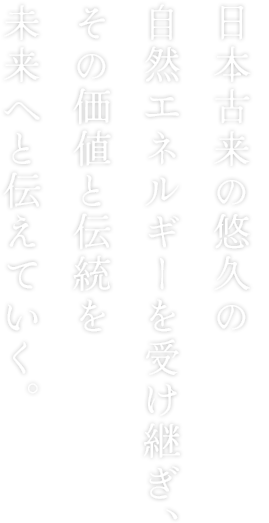 日本古来の悠久の自然エネルギーを受け継ぎ、その価値と伝統を未来へと伝えていく。